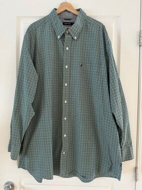 Nautica Green, Navy, White Button-Down Shirt, Size 3XL
